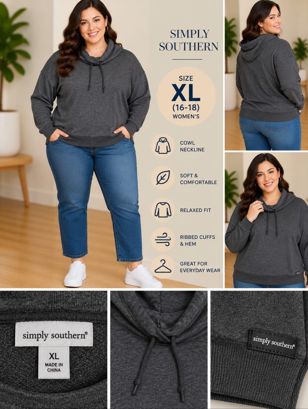 Simply southern Women's XL grey crowl scoop sweatshirt #38
